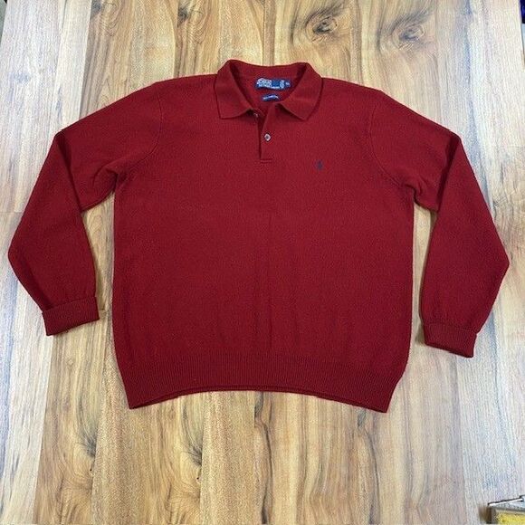 Polo by Ralph Lauren Other - Polo Ralph Lauren 100% Lamb's Wool Polo Collar Sweater Red Navy‎ Logo XL